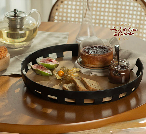 BANDEJA REDONDA PARA SERVIR COM BAMBU LUME