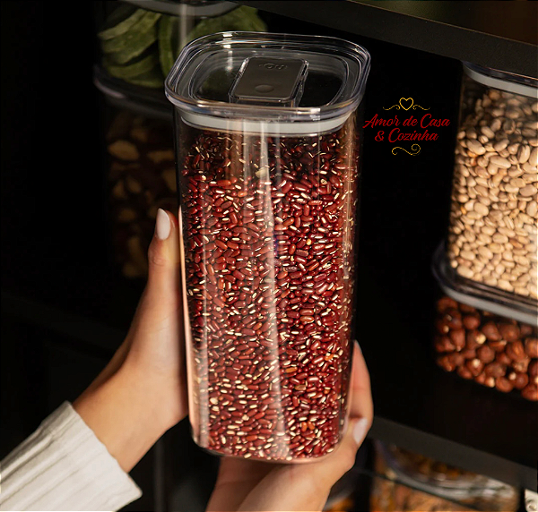 POTE HERMÉTICO 1,5L QUADRADO EMPILHÁVEL DUPLA VEDAÇÃO DUO LOCK  NATURAL