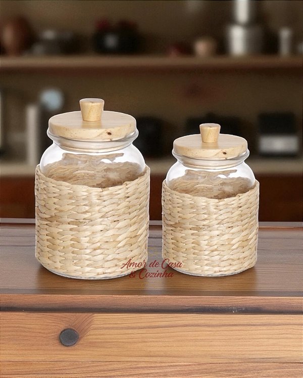 POTES DE VIDRO BAMBU E RATTAN SUNSET