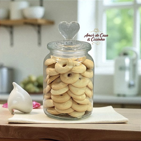 POTE DE VIDRO HERMÉTICO TAMPA CORAÇÃO