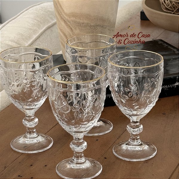 CONJUNTO TAÇAS DE AGUA NEW BUTTERFLY COM FIO DE OURO 320ML