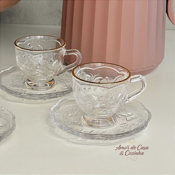 CONJUNTO XÍCARAS DE VIDRO NEW BUTTERFLY COM FIO DE OURO 6UN