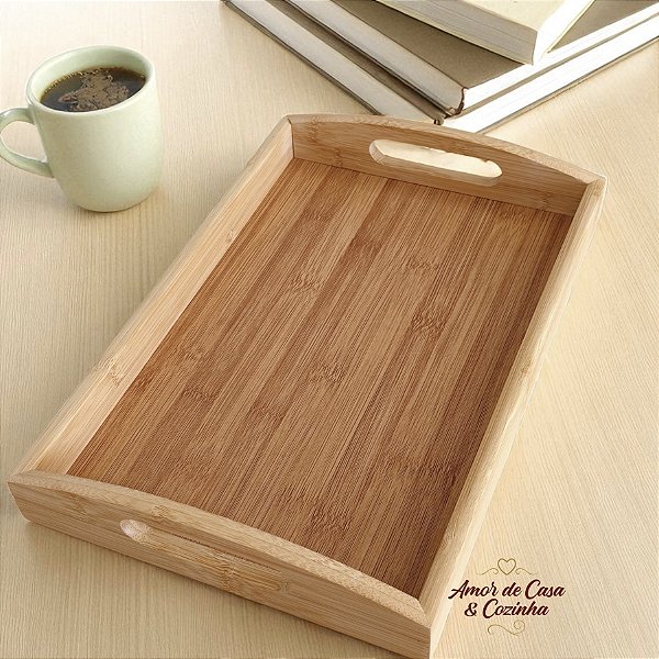 BANDEJA DE BAMBU NATURAL COM ALÇA