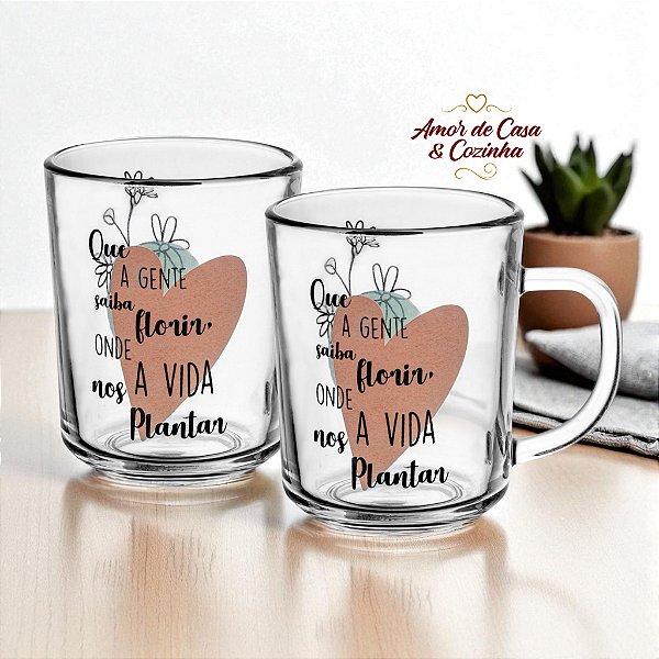 CONJUNTO 2 CANECAS DE VIDRO FLORIR 220ML