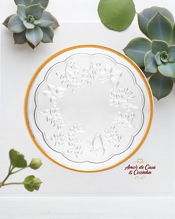 PRATO DECORATIVO NEW BUTTERFLY COM FIO DE OURO 11CM