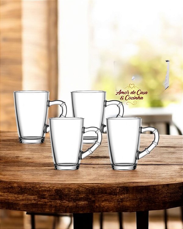 JOGO COM 4 CANECAS DE VIDRO SERVIR BAMBOO 210 ML
