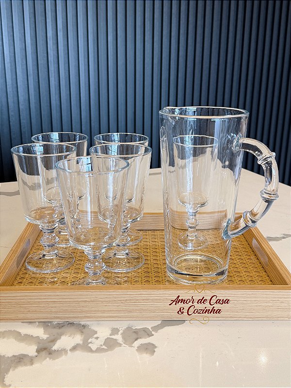 KIT JARRA COM 6 TAÇAS DE VIDRO SERVIR BAMBOO