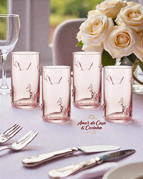 JOGO COPOS BUTTERFLY DE VIDRO ALTO 460ML