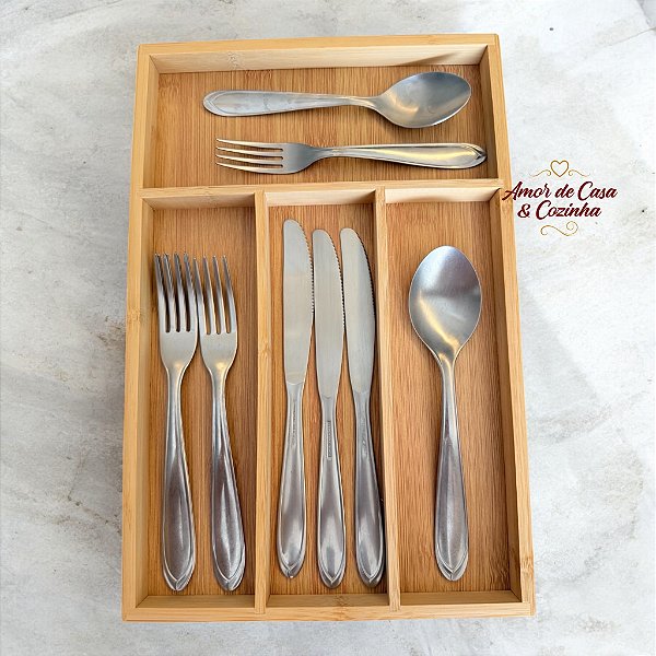 ORGANIZADOR TALHERES DE BAMBU COM 4 DIVISÓRIAS 33.5*22*3CM