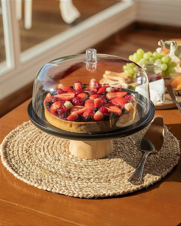 BOLEIRA PRETA COM CÚPULA E PÉ 25CM LINHA LUME