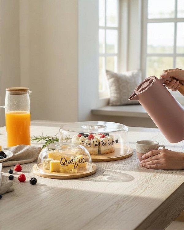 KIT BOLEIRA SEM PÉ QUEIJEIRA JARRA E GARRAFA TÉRMICA