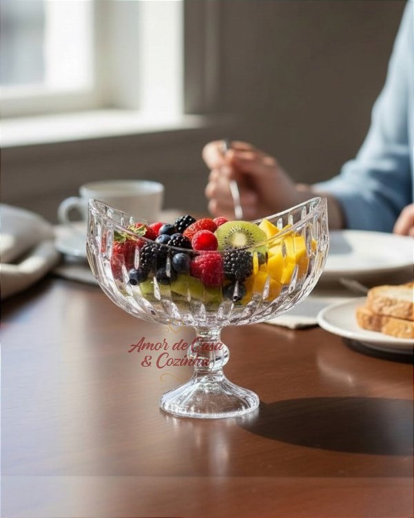 CENTRO DE MESA DOCEIRA DE VIDRO COM PÉ 26CM