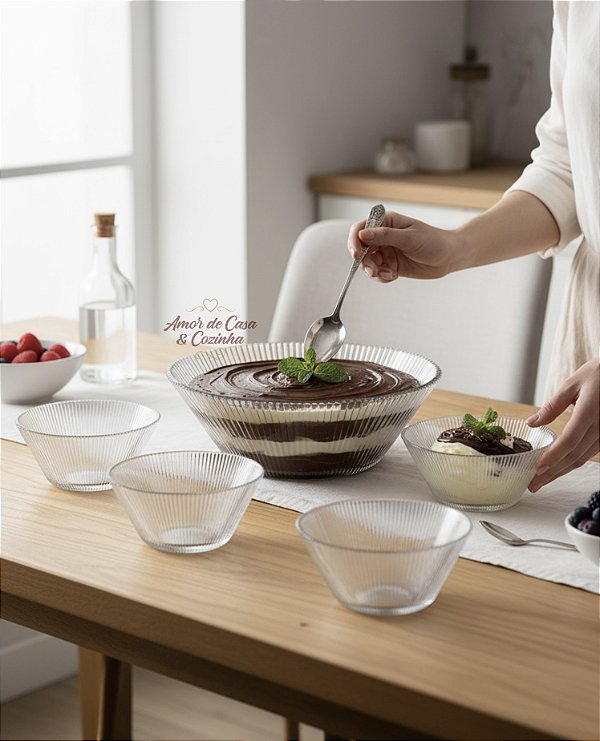 CONJUNTO BOWL E TAÇAS DE VIDRO GRAFIATO PARA SERVIR 7PEÇAS