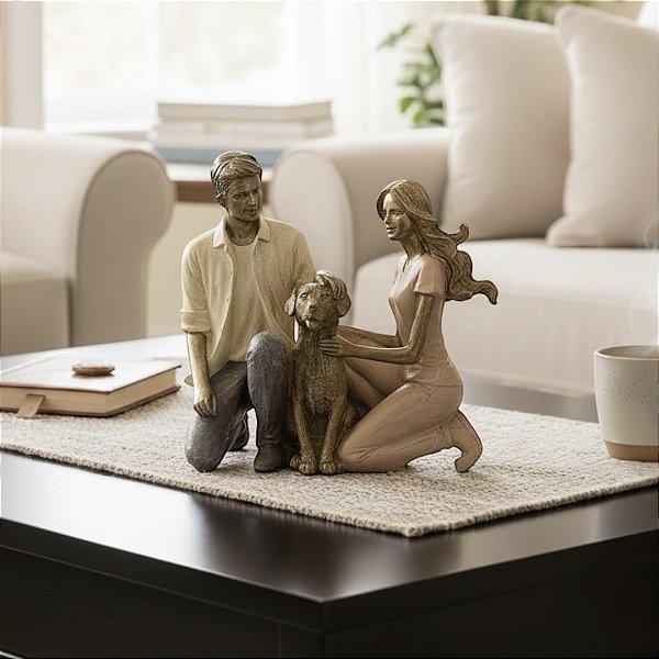 ESTATUETA CASAL COM PET CACHORRO 15,5CM