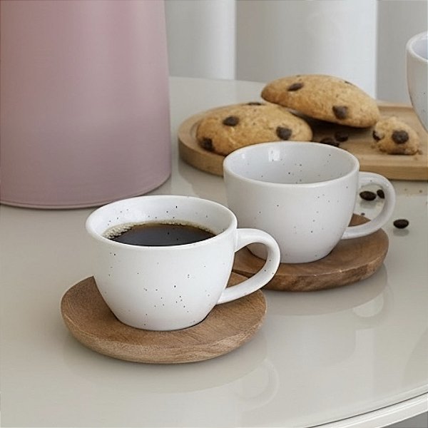 JOGO 6 XíCARAS E PIRES DE MADEIRA ACÁCIA 85 ML