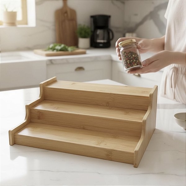 RACK COM 3 ANDARES DE BAMBU 30X23,5X11CM