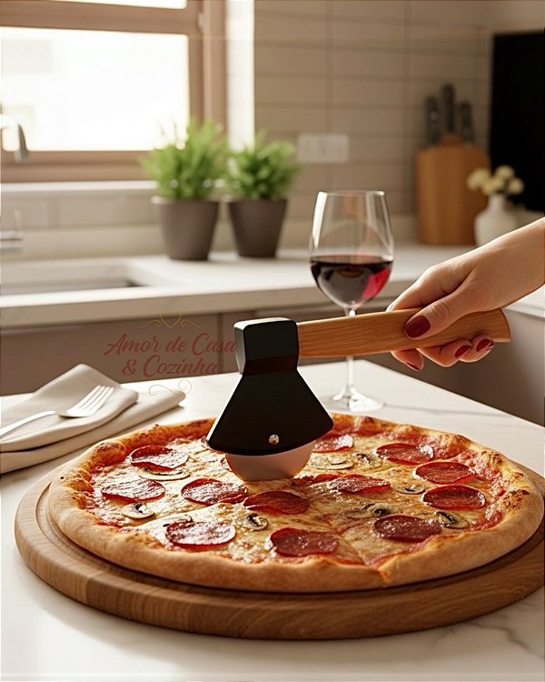 CORTADOR DE PIZZA MACHADINHA AÇO INOX BAMBU 20,5CM