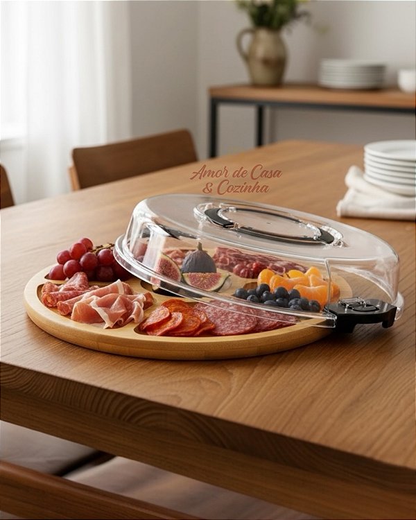 PETISQUEIRA DE BAMBU COM 5 DIVISÓRIAS E TAMPA COM TRAVAS 29CM