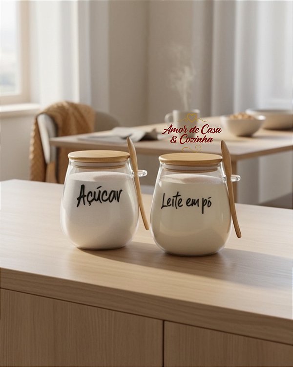 KIT 2 POTES DE VIDRO COM COLHER STYLE 750ML