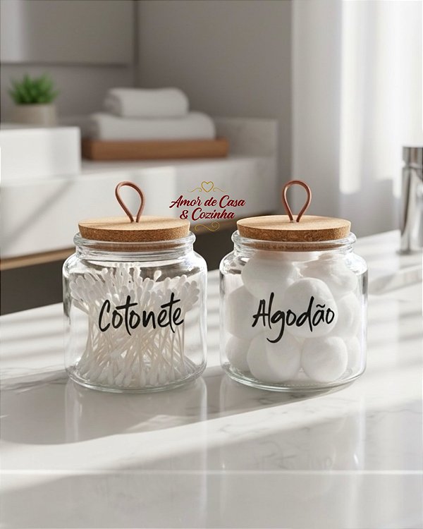 PORTA ALGODÃO E COTONETE DE VIDRO COM TAMPA E PUXADOR