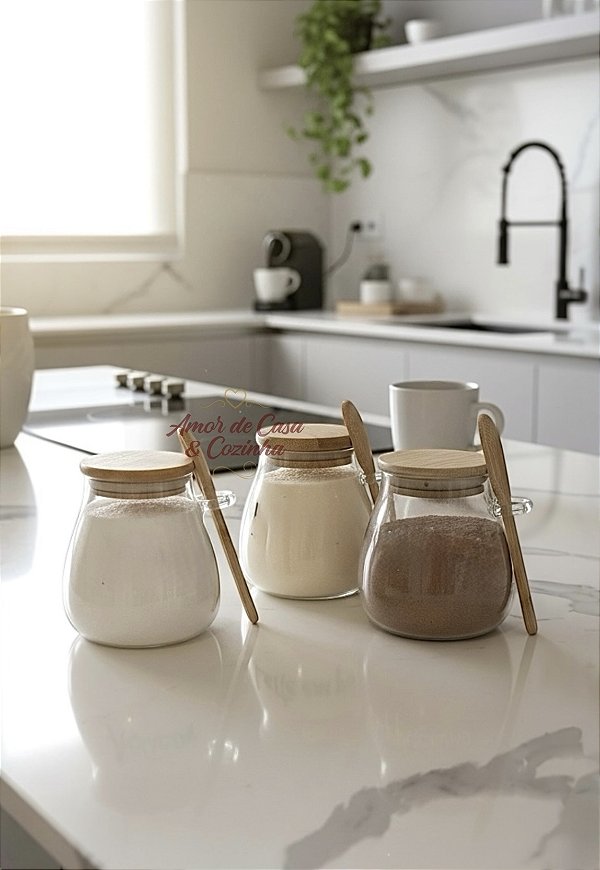 KIT 3 POTES DE VIDRO COM COLHER STYLE 400ML