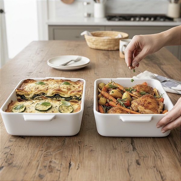 TRAVESSA REFRATÁRIO PORCELANA COM ALÇA BRANCO TAMANHOS