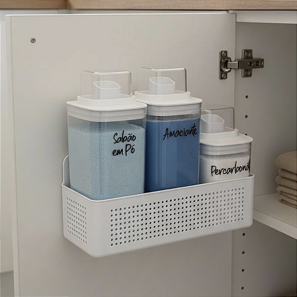 KIT FLOW LAVANDERIA 4 PEÇAS SUPORTE DE PAREDE BRANCO