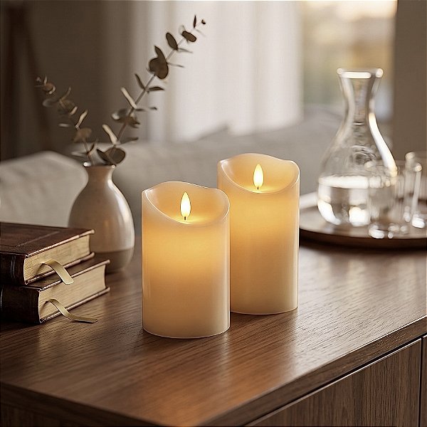 KIT 2 VELAS DE RESINA NATURAL COM LED PERMANENTE