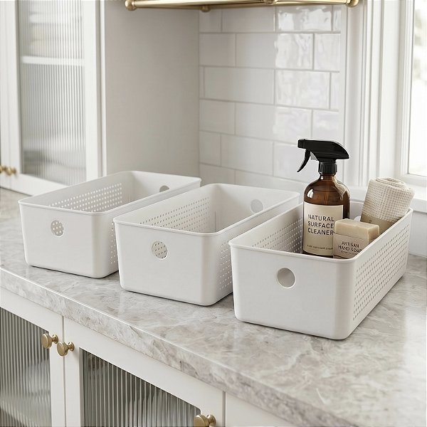 CESTO ORGANIZADOR FLOW COM E SEM TAMPA 34 X 15 X 10 BRANCO