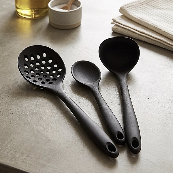 COMBO 3 PEÇAS DE SILICONE CONCHA COLHER ESCUMADEIRA PRETO