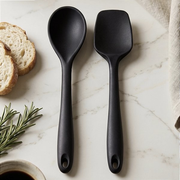 COMBO 2 PEÇAS DE SILICONE COLHER ESPÁTULA PRETO