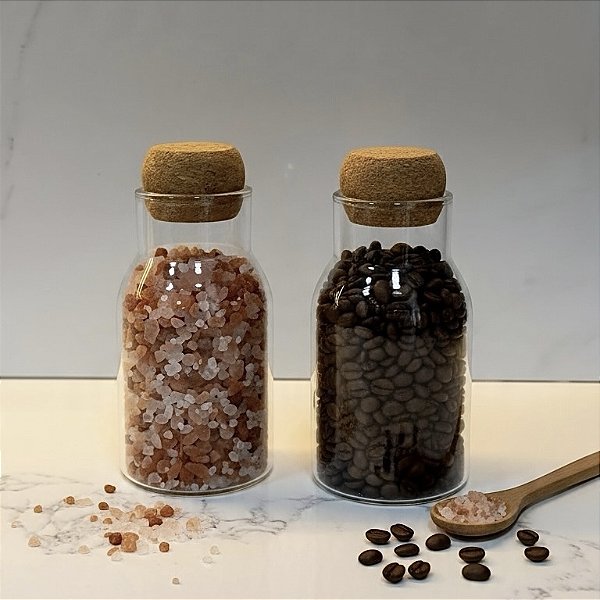 KIT 2 POTES DE VIDRO COM TAMPA DE CORTIÇA