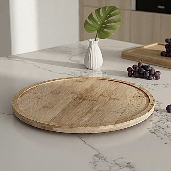 BANDEJA GIRATÓRIA REDONDA DE BAMBU NATURAL 30CM