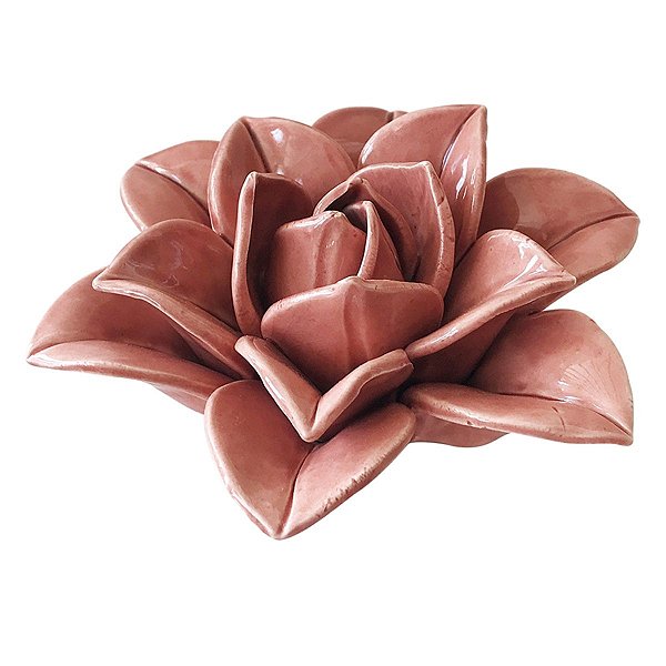 FLOR ROSA EM CERÂMICA DECORATIVA 14CM