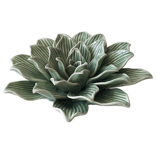 FLOR VERDE EM CERÂMICA DECORATIVA 13CM