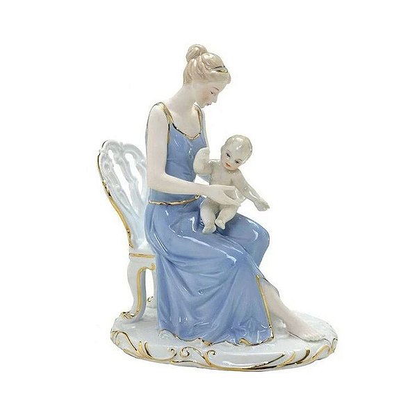 MULHER COM FILHO EM PORCELANA