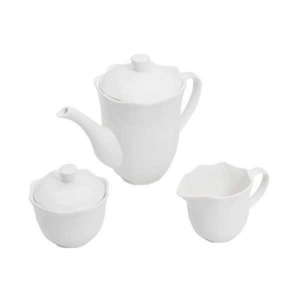 CONJUNTO 3 PEÇAS PARA CHÁ PORCELANA PRINCESS BRANCO