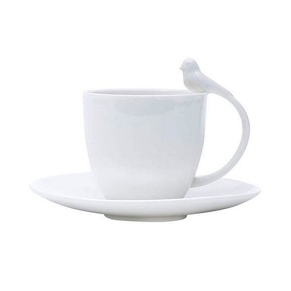CONJUNTO 6 XÍCARAS COM PIRES PARA CAFÉ BIRD BRANCO