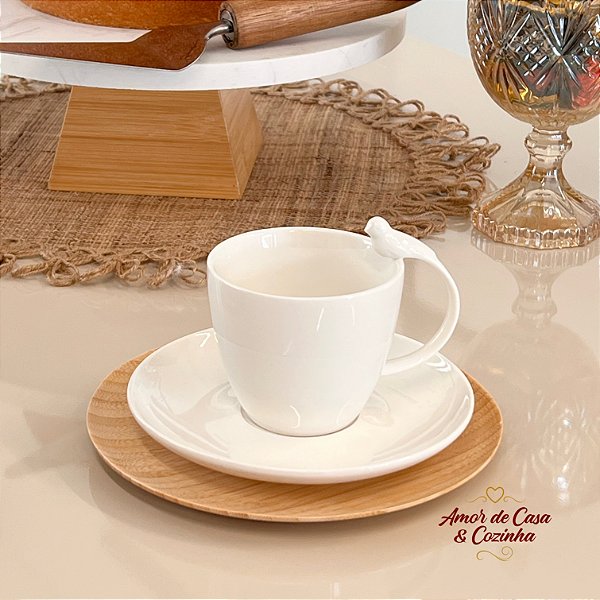 CONJUNTO 6 XÍCARAS COM PIRES PARA CHÁ BIRD BRANCA