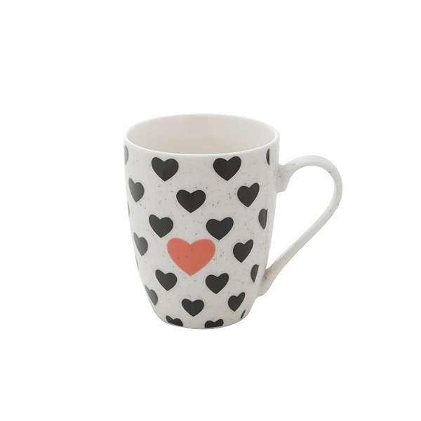 CANECA PORCELANA BRANCA CORAÇÕES CHAPISCADA 400ML