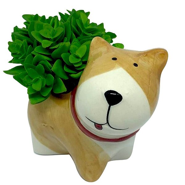 CACHEPOT CACHORRO BEGE DEITADO