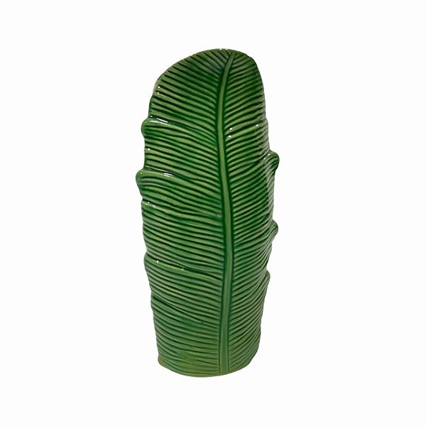 VASO VERDE EM CERÂMICA COM FORMATO DE FOLHA