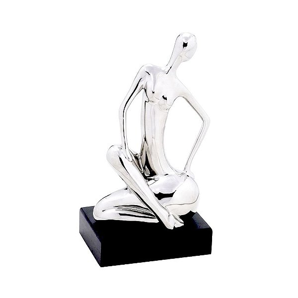 ESTATUETA PRATEADA MÉDIA MULHER EXERCITANDO