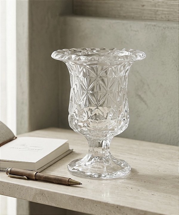 VASO COM PÉ DE VIDRO SODO CALCICO TRANSPARENTE 15X2CM