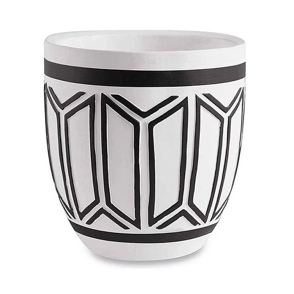 CACHEPOT BRANCO E PRETO EM CIMENTO MÉDIO