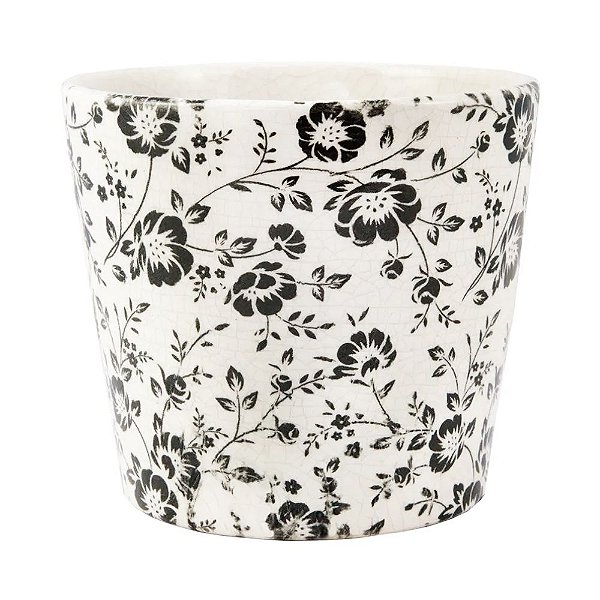 CACHEPOT BRANCO E PRETO EM CERÂMICA