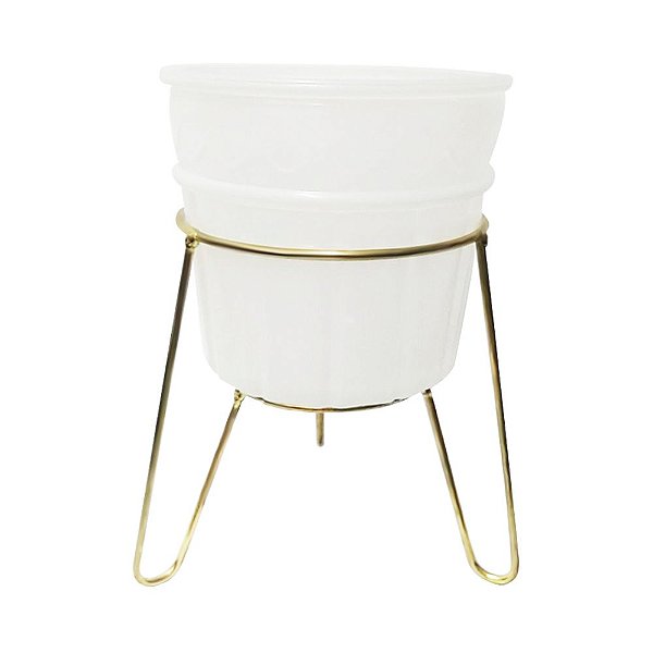 CACHEPOT EM VIDRO COM SUPORTE DE METAL DOURADO