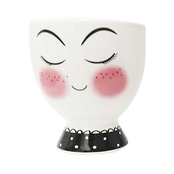 CACHEPOT MULHER COM BOCHECHAS ROSADAS EM PORCELANA
