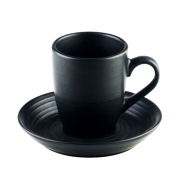 CONJUNTO 4 XÍCARAS EM CERÂMICA PARA CAFÉ COM PIRES PRETO