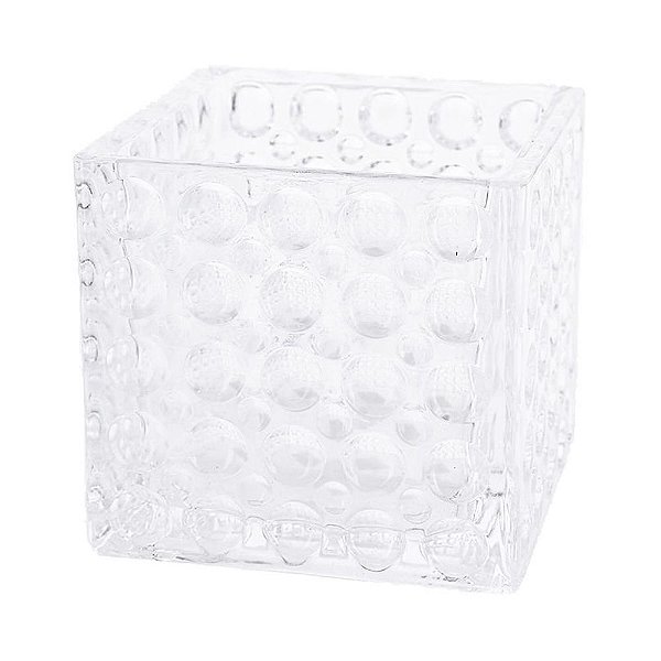 VASO EM VIDRO QUADRADO RELEVOS CIRCULARES